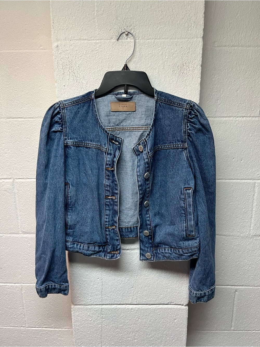Blank NYC Puff-Sleeve Denim Jacket in Medium Blue